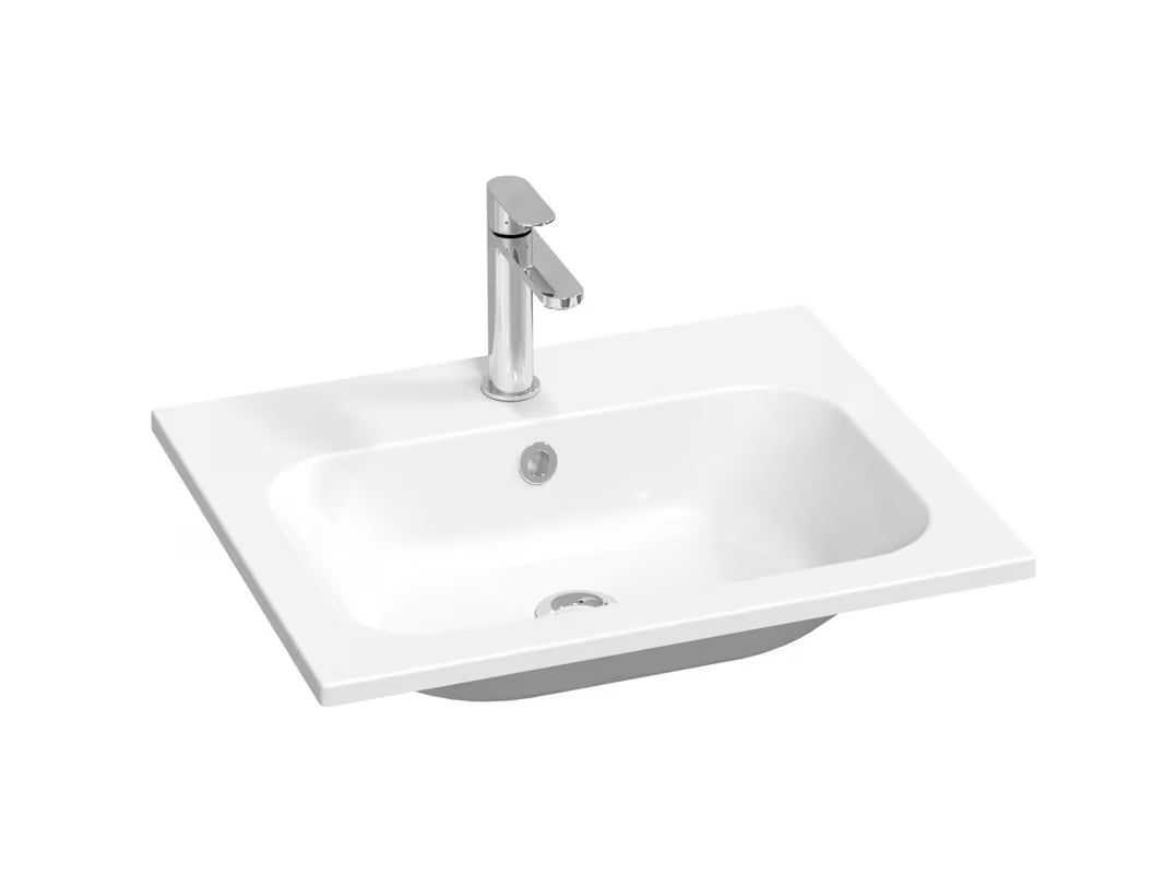 Bel pohištveni umivalnik Ravak Chrome Slim 60 x 49 cm iz litega marmorja s prelivom