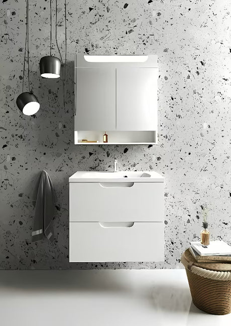 Bijela sjajna kopalniška omarica pod umivalnik Ravak Classic II 60 s dvije ladice