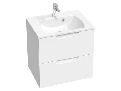 Bijelo pohištveni umivalnik Ravak Classic Slim 600 od lijevanog mramora s preljevom