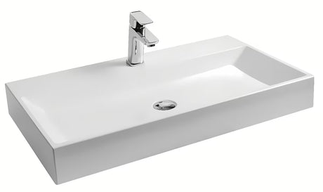 Beli viseči umivalnik Ravak Natural 80x45 cm iz litega marmorja brez preliva