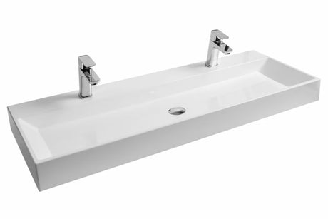 Beli viseče pohištveni umivalnik Ravak Natural Duo 120x45 cm iz litega marmorja brez preliva