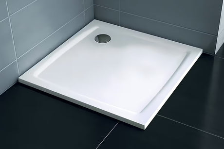 Bela kvadratna tuš kad Ravak Perseus Pro Flat 90x90 cm iz litega marmorja z gladko površino