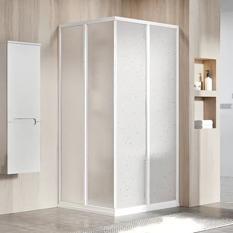 Ravak Supernova tuš vrata 90 cm v beli barvi z neprosojnim polnilom Pearl in drsnim odpiranjem.