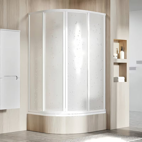 Polkrožna tuš kabina Ravak Supernova 80x80 cm v beli barvi z neprosojnim polnilom Pearl in drsnim odpiranjem.