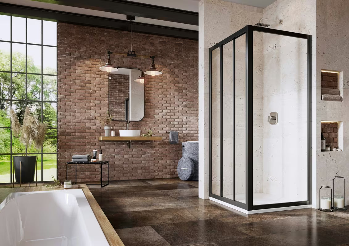 Crni drsno tuš vrata Ravak Supernova 80 cm s prozirnim sigurnosnim staklom Transparent