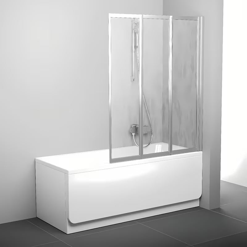 Tridelna sklopiva stena za kopalno kad Ravak Supernova u izvedbi satin s neprozirnom ispunom Rain