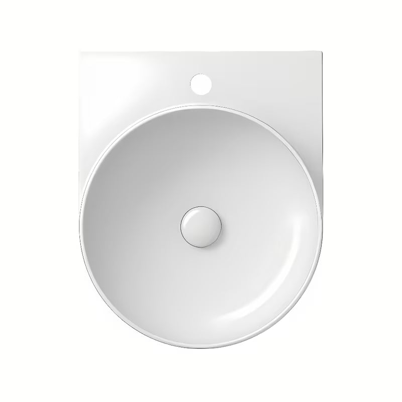 Bijeli keramički viseči umivalnik Ravak Yard 40 brez preliva s otvorom pro za stojeću slavinu.