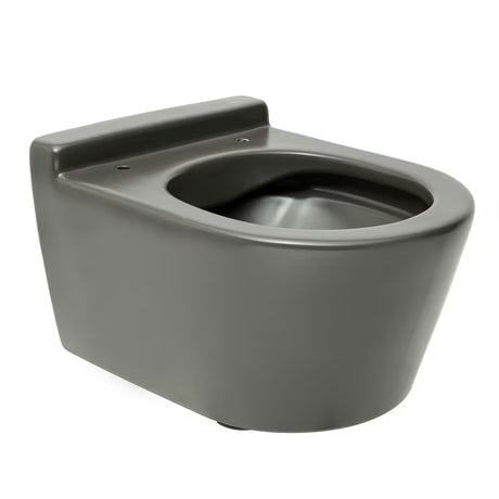 Viseča WC Školjka Roca Inspira v mat barvi oniks z brezrobno izvedbo Rimless in skritim pritrjevanjem.