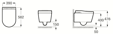 Viseča WC Školjka Roca Inspira In-Wash s integriranim bideom u bijeloj boji i Rimless izvedbi.