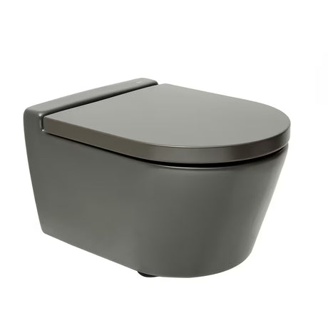 Viseča WC Školjka Roca Inspira u mat boji onyx s bezrubnom izvedbom Rimless i skrivenim pričvršćenjem.