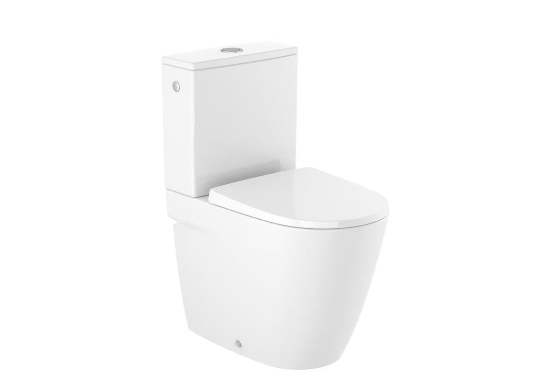 Bel stoječa WC školjka kombi Roca Ona brez splakovalnega kroga v zaobljeni moderni zasnovi