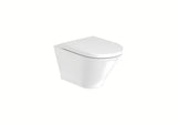 Bel viseča WC školjka Roca The Gap z izvedbo Rimless in sijajno glazirano površino.