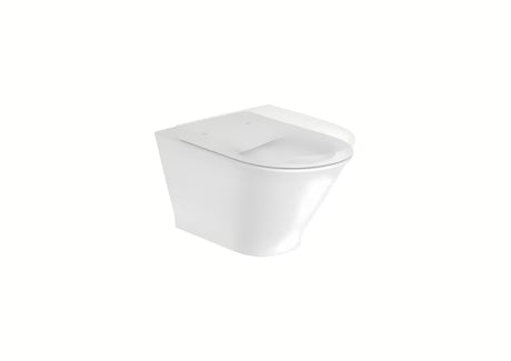 Bel viseča WC školjka Roca The Gap z izvedbo Rimless in sijajno glazirano površino.