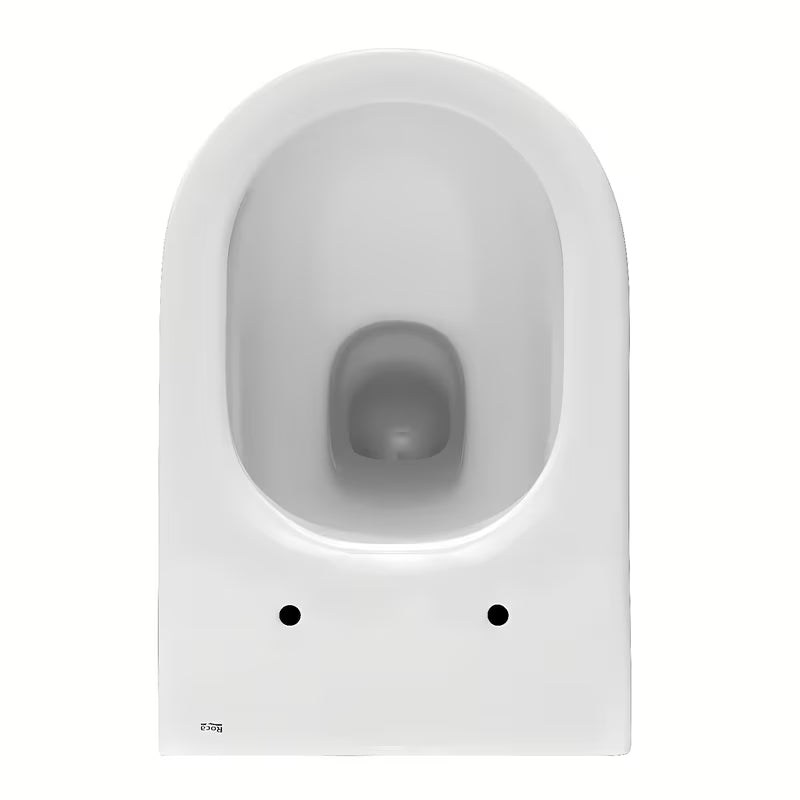 Bel viseča WC školjka Roca The Gap z izvedbo Rimless in sijajno glazirano površino.