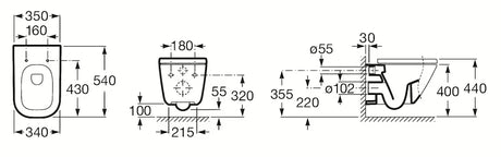 Bijeli viseča WC školjka Roca The Gap od keramike s dubokim ispiranjem i štednim ispiranjem 3/4,5 l.