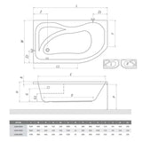 Roth Activa asimetrična kotna akrilna kad v desni izvedbi 150x90 cm