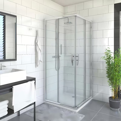 Lijevi drsno tuš vrata Roth Proxima Line 90 cm u sjajnom kromu s prozirnim staklom