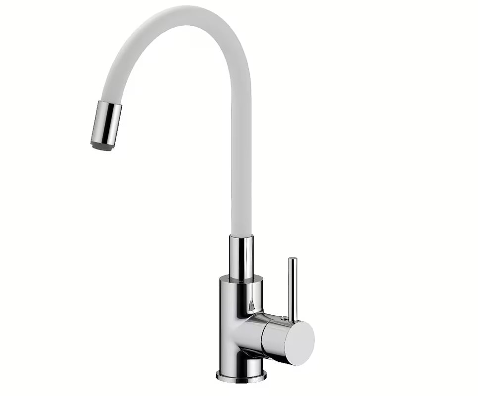 S-Line enoročna armatura za pomivalno korito bijela/krom sa silikonskim fleksibilnim vratom