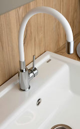 S-Line enoročna armatura za pomivalno korito bijela/krom sa silikonskim fleksibilnim vratom