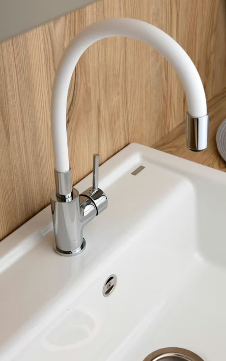 S-Line enoročna armatura za pomivalno korito bijela/krom sa silikonskim fleksibilnim vratom