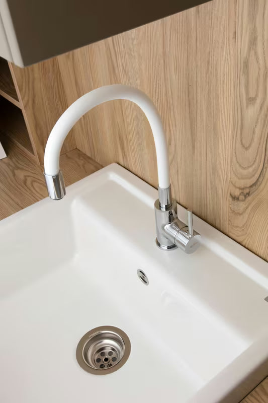 S-Line enoročna armatura za pomivalno korito bijela/krom sa silikonskim fleksibilnim vratom