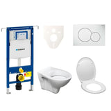 Viseči WC set S-Line Pro z modulom Geberit Duofix, sedežem in belim splakovalnim tipkalom