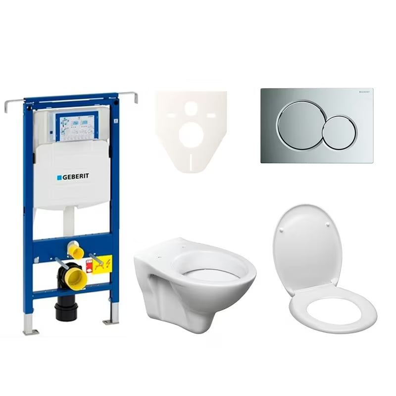 Viseči WC set S-Line Pro z modulom Geberit Duofix, tipkalom Sigma 01 in sedežem iz duroplasta.