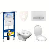 Viseči WC set S-Line Pro z modulom Geberit Duofix, sedežem in splakovalnim tipkalom Sigma 50 v beli barvi.