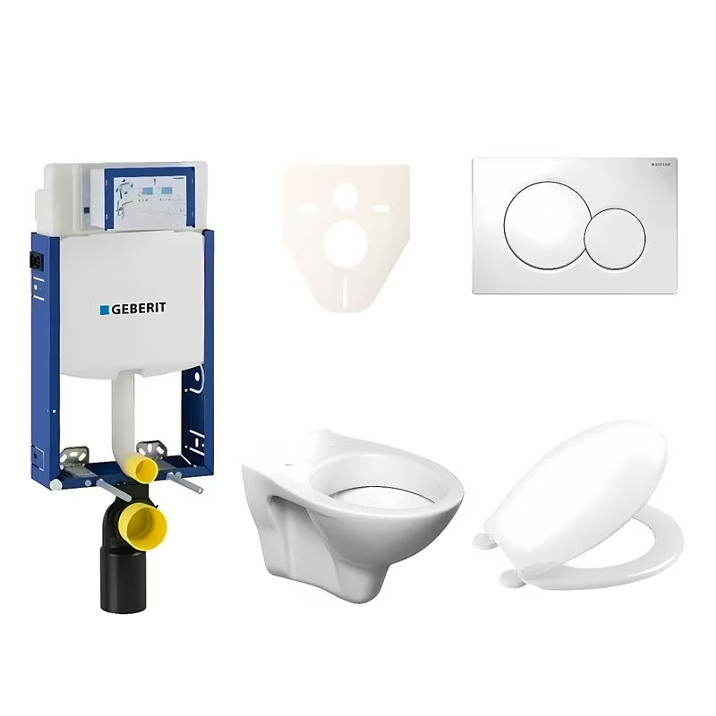 Viseči WC set S-Line Pro z modulom Geberit Kombifix, sedežem URBAN in belim tipkalom Sigma 01.