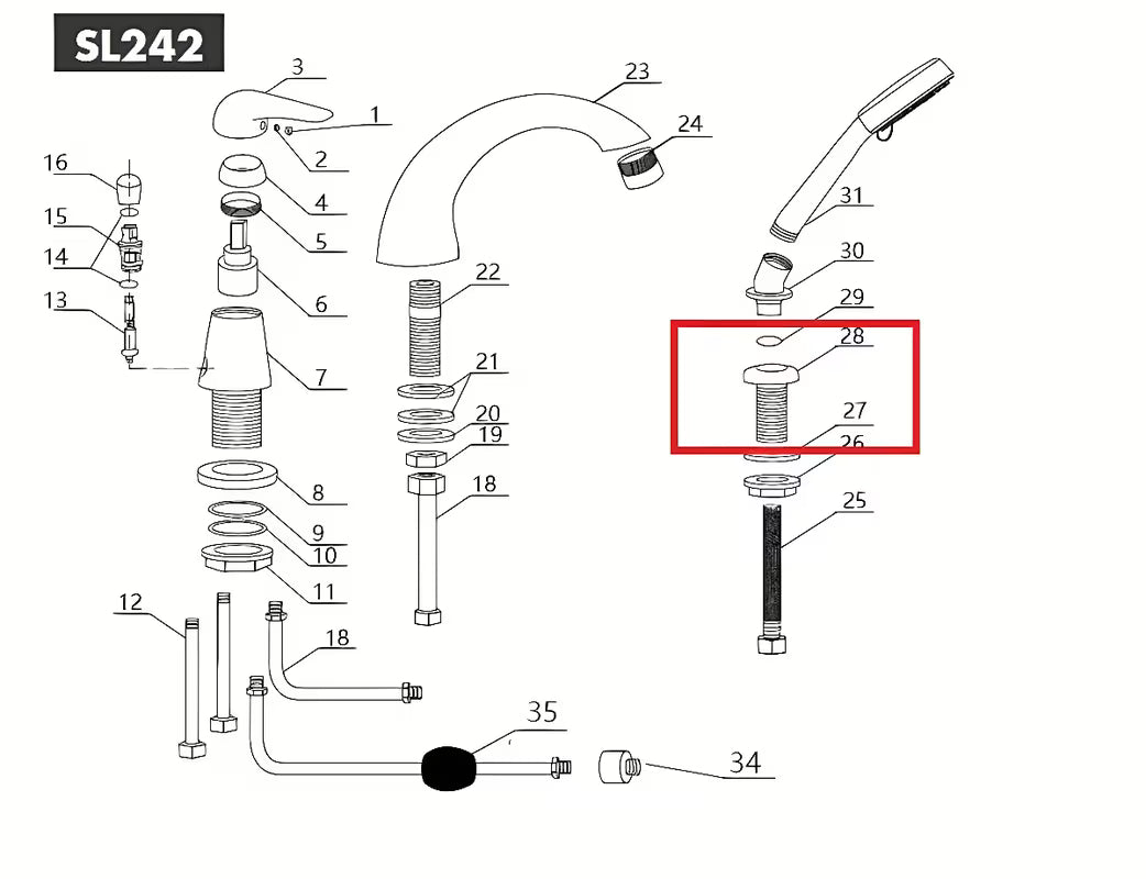 Prehodni element tuš cevi S-line set pro za varno vodenje cevi skozi steno ali tuš kabina.