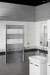 Kombiniran kopalniški radiator S-Line 600 x 1118 mm v krom izvedbi z ravnim profilom.