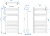 Kombiniran kopalniški radiator S-Line 600 x 1118 mm v krom izvedbi z ravnim profilom.