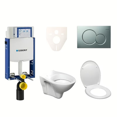Viseči WC set S-Line Pro z modulom Geberit Kombifix, tipko Sigma 01 krom mat in sedežem