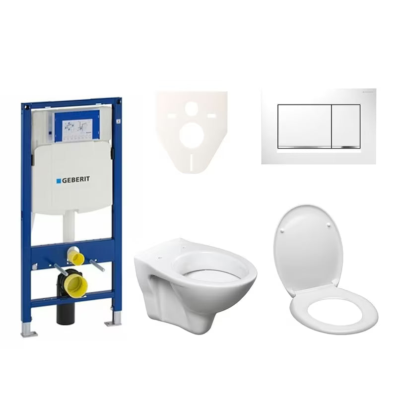 Viseči WC set S-Line Pro z modulom Geberit Duofix, sedežem, tipko Sigma 30 in zvočnoizolacijsko podlogo.