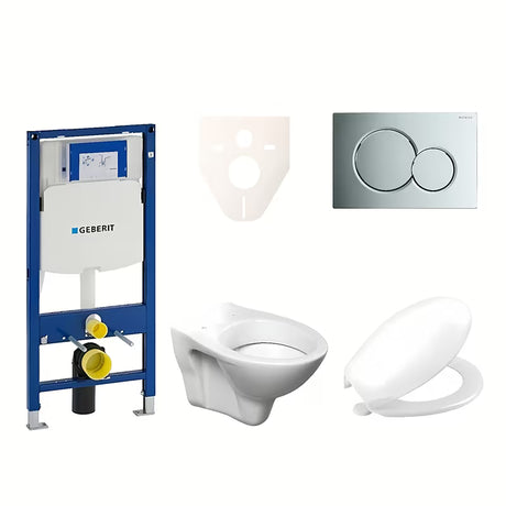 Viseči WC set S-line Pro z modulom Geberit Duofix, sedežem URBAN in tipko Sigma 01 v krom izvedbi.