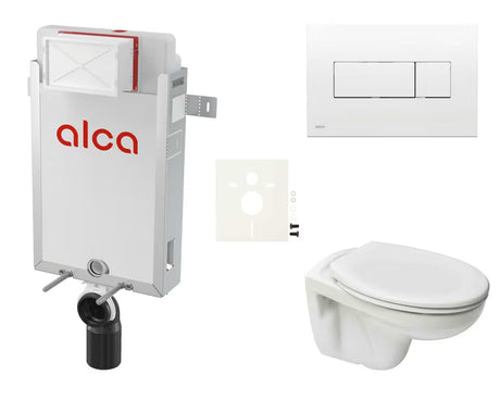 Viseči WC set S-Line Pro z modulom za vgradnjo in splakovalnikom Alca v minimalistični izvedbi