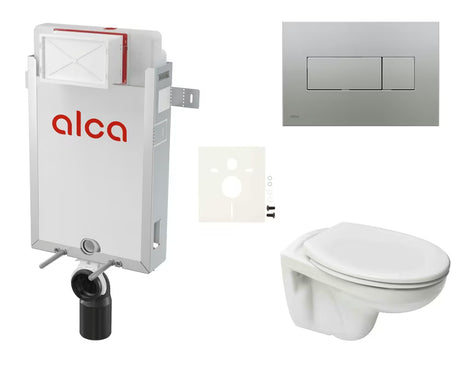 Viseči WC set S-Line Pro z modulom za vgradnjo, splakovalnikom Alca in tipkalom za splakovanje v mat kromu