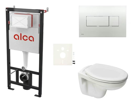 Viseči WC set S-Line Pro z Rimless splakovanjem, modulom za lahke stene in kromiranim tipkalom.