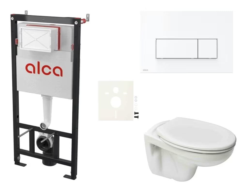 Viseči WC set S-Line Pro s skritim splakovalnikom Alca pro za lahke stene in predstensko montažo.