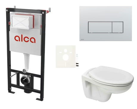 Viseči WC set S-Line Pro s predstenskim modulom, splakovalnikom Alca in sedežem iz duroplasta
