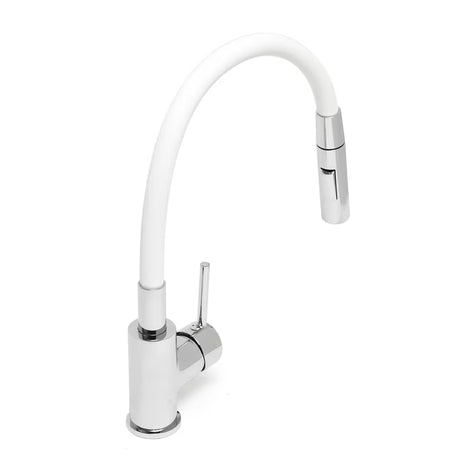 S-Line Pro armatura za pomivalno korito v beli in krom izvedbi s silikonskim gibljivim vratom