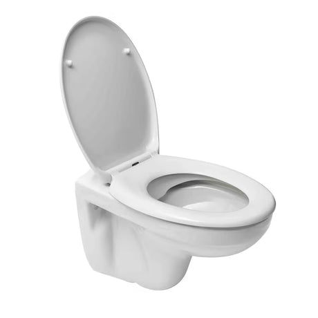 Bel viseča WC školjka SIKO S-Line Pro brez splakovalnega kroga z vodoravnim odtokom.