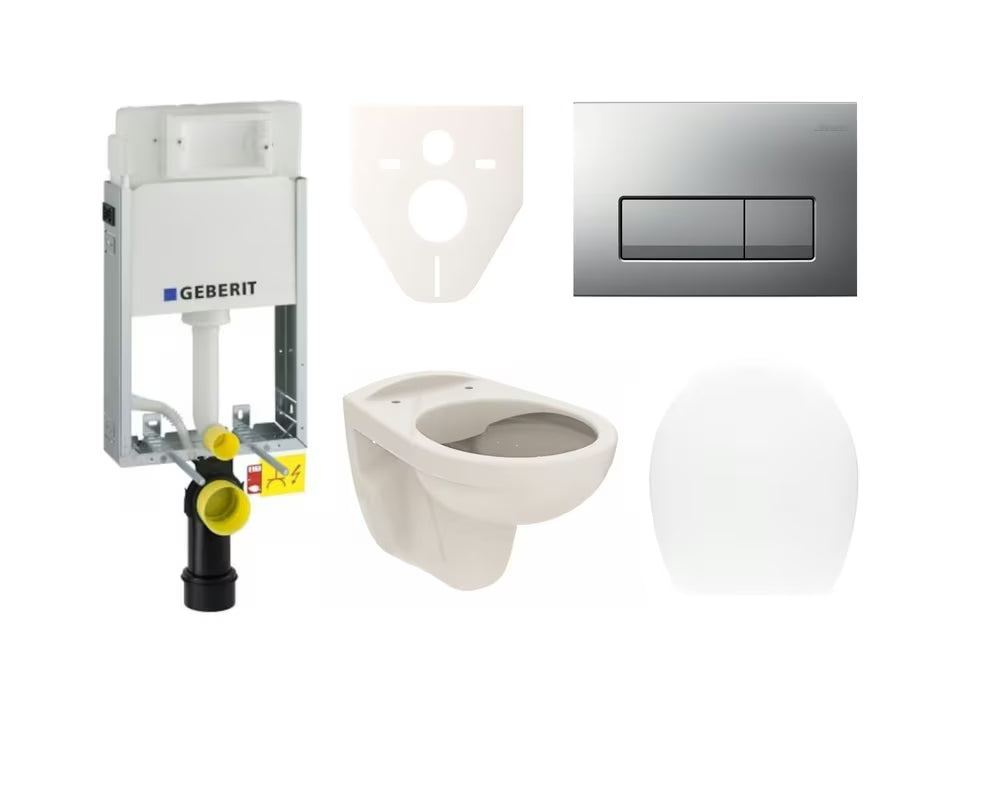 Viseči WC set S-Line Pro z modulom za vzidavo, splakovalnikom Geberit Kombifix in tipko v mat krom izvedbi.
