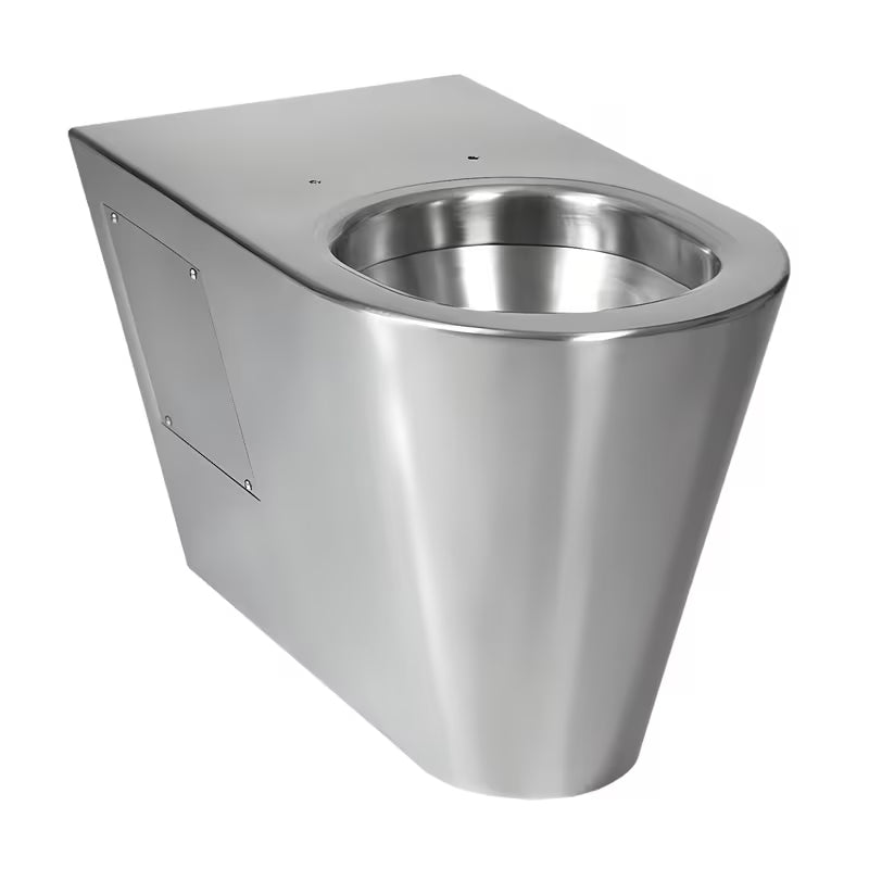 Nerjavno antivandalno stoječa WC školjka Sanela Supersteel z mat površino pro za zahtevne obrate.