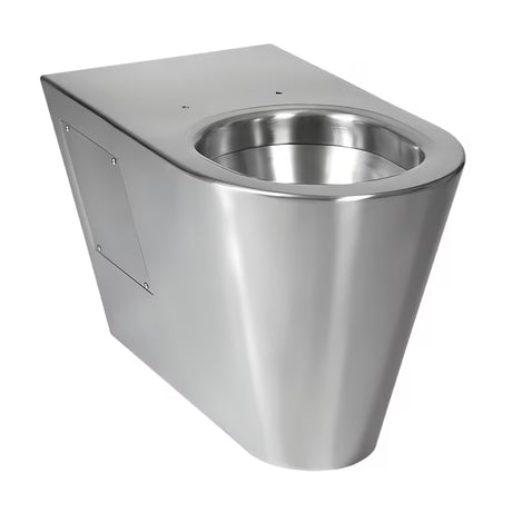 Nerjavno antivandalno stoječa WC školjka Sanela Supersteel z mat površino pro za zahtevne obrate.