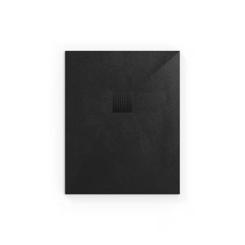 Črna pravokotna tuš kad SAT Alek 100x80 cm iz litega marmorja z nizko višino
