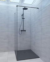 Črna kvadratna tuš kad SAT Alek 80x80 cm iz litega marmorja z nizko višino