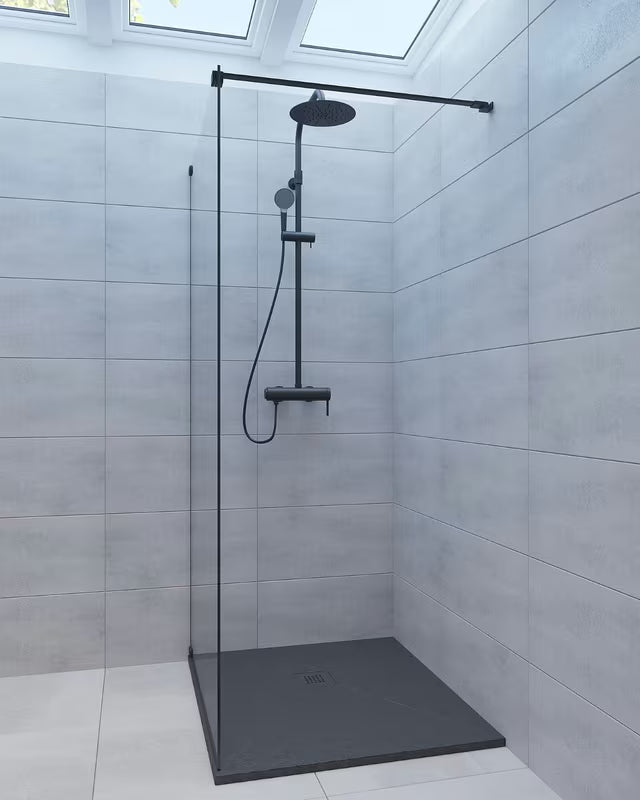 Črna kvadratna tuš kad SAT Alek 80x80 cm iz litega marmorja z nizko višino