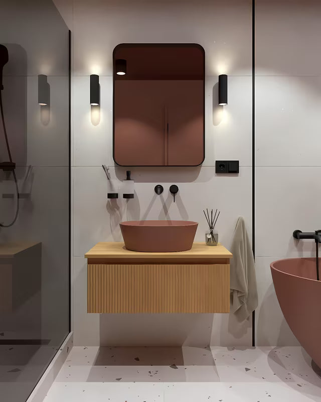 Ružičasti umivalnik na ploščo SAT Aula od lijevanog mramora brez odprtine za armaturo i brez preliva