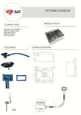 Kuhinjski sudoper od nehrđajućeg čelika enojno korito SAT Aurum gun metal, ugradnja za delovni pult, brez odcejalnika